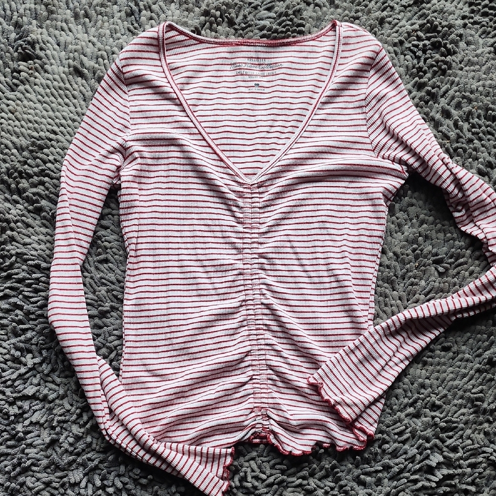 Hollister Striped V-Neck Ruched Top